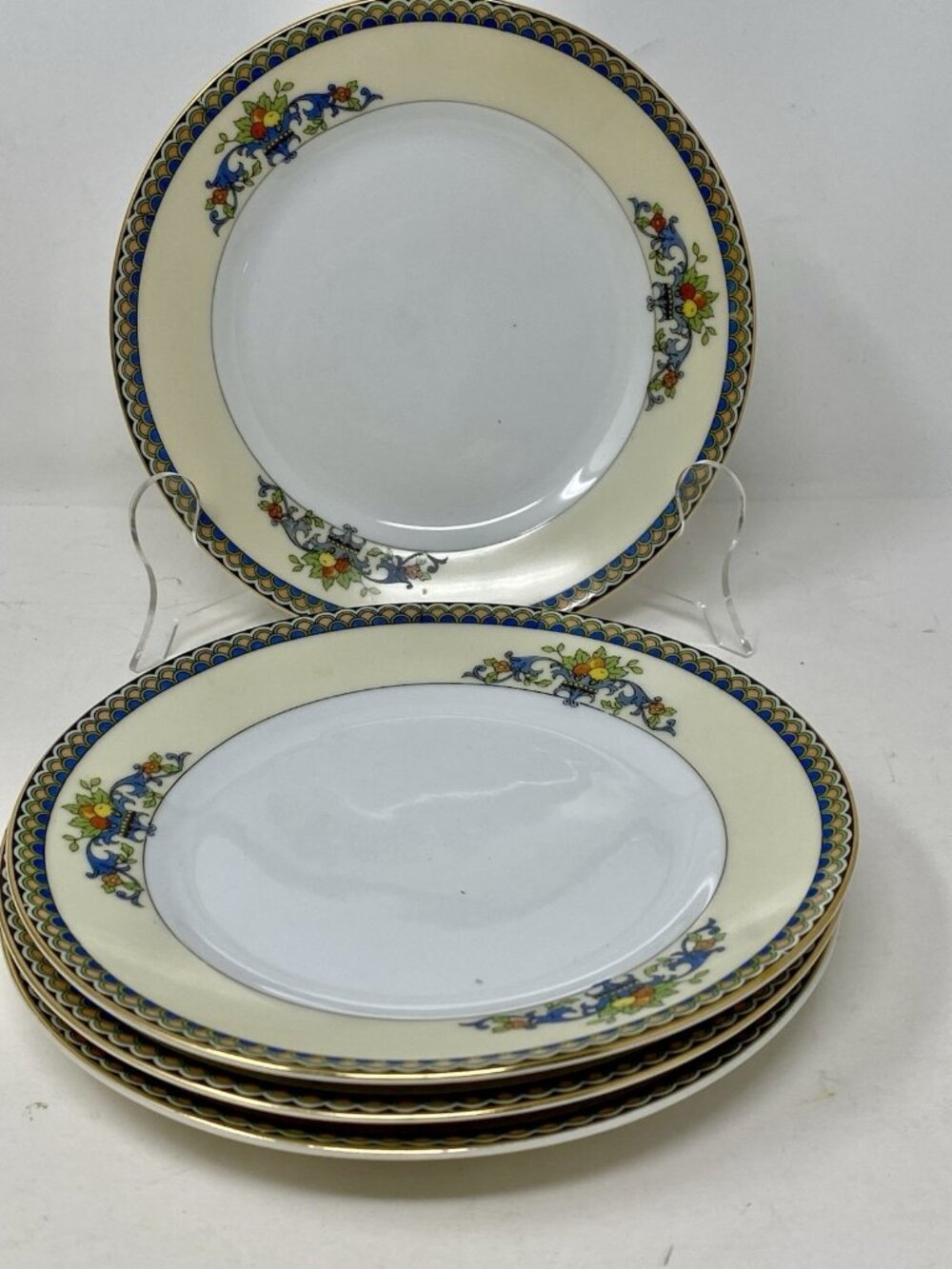 Antique Noritake Sorrento Bread Plates  Blue Scrolls Fruit Gold 1920s Set Of 4